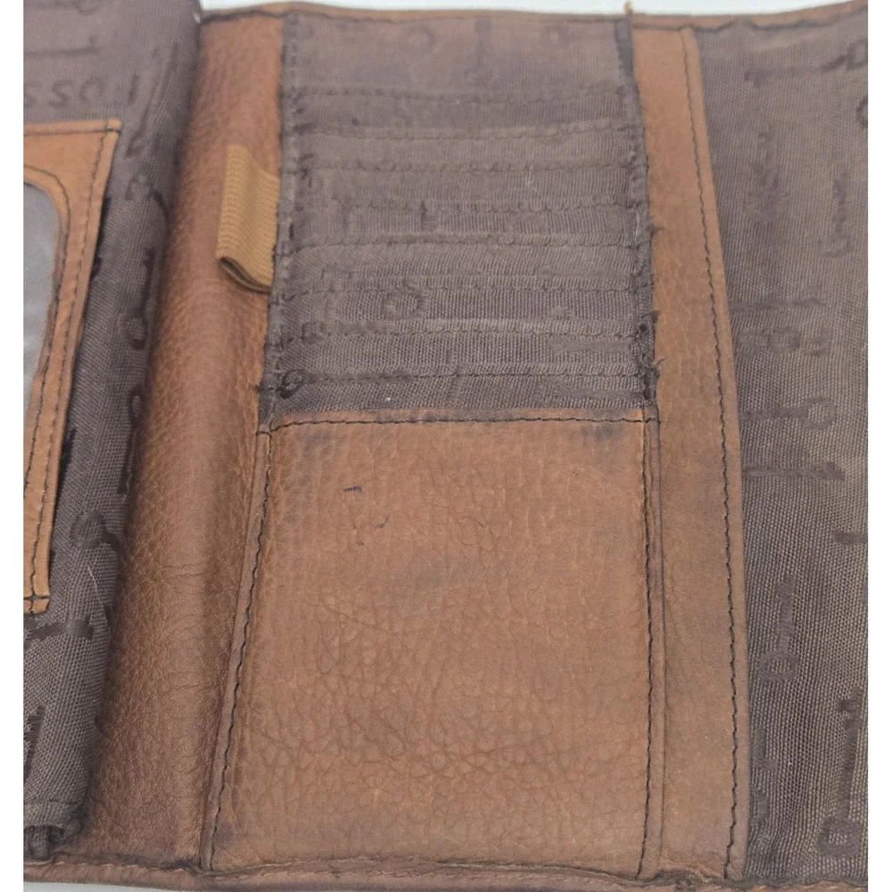 Vintage Fossil Leather Patchwork Trifold Wallet Emory Clutch Boho Y2K 1954